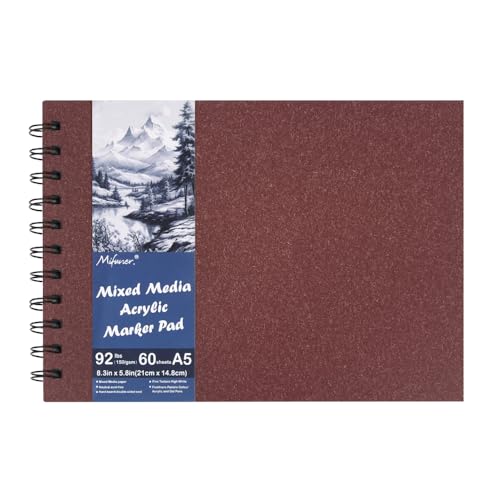 Cuaderno de bocetos de 5.8 x 8.3 pulgadas, 60 hojas, cuaderno encuadernado en espiral, blanco brillante, 90 libras/150 g/m², papel de dibujo sin ácidos para pintar, bocetos, bloc de dibujo profesional