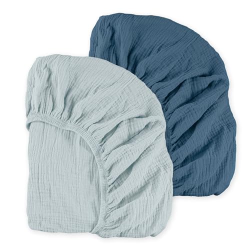 Image of Muslin Mini Crib Sheets, 2 Pack for Baby Boy and Girl, Soft Breathable Stretchy Baby Pack N Play Mattress and Mini Cribs Sheet, Universal Fitted Portable/Mini Crib Mattresses (Bright Colors)