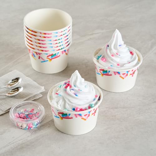 Image of Restaurantware Ice Cream Cups 200 Pack of 8 oz Leak-Resistant Disposable Dessert Bowl Frozen Yogurt Cup Round Paper Container For Cold And Hot Desserts
