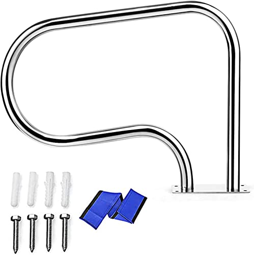 Pool Handrails Swimming Pool Hand Rail, 304 Stainless Steel 3-Bend Pool Stair Rail with Quick Mount Brace Plate and Perfect Handle Pool Grab Ladder?with 4ft Blue Grip Cover?