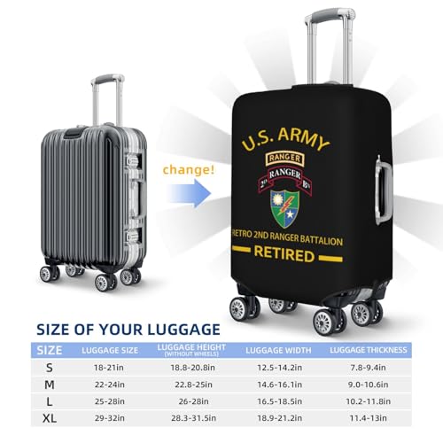 US Army Retro 2nd Ranger Battalion Retired Protect Your Luggage in Style with Our Suitcase Cover - Ideal for Travelers and Business Trips! Large3