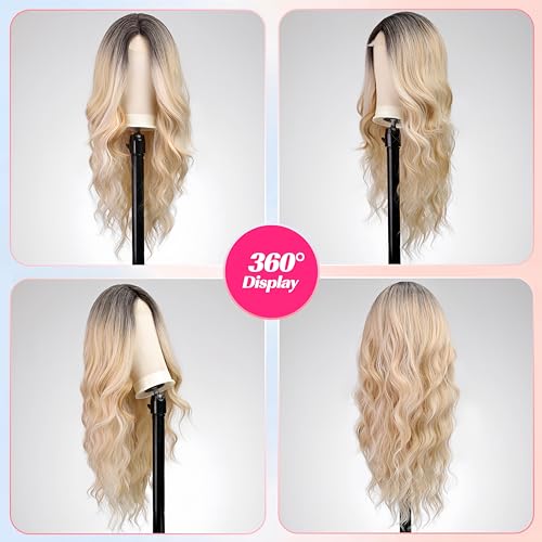 EMMOR Long Mixed Blonde And Bleach Blonde Wavy Wig for Women Lace Front Wigs Natural Looking 26 Inch Middle Part Curly Wig Heat Resistant Synthetic Wigs for Daily Party Use - Image 4