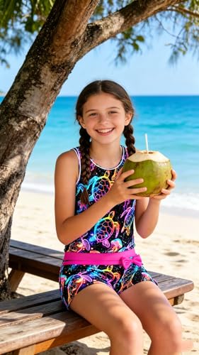 Image of UNIFACO Girls Swimsuits Two Piece Tankini Bathing Suits Boyshort Summer Beach Rash Guard Swimwear for 4-13T
