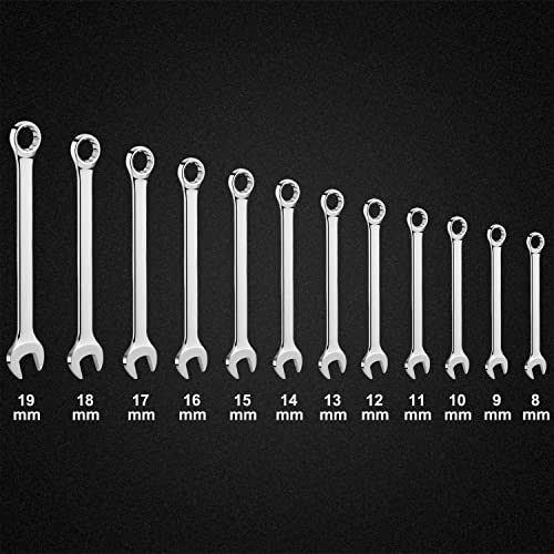 image for EFFICERE 12-Piece Metric Combination Wrench Set in Roll-up Pouch, Non-