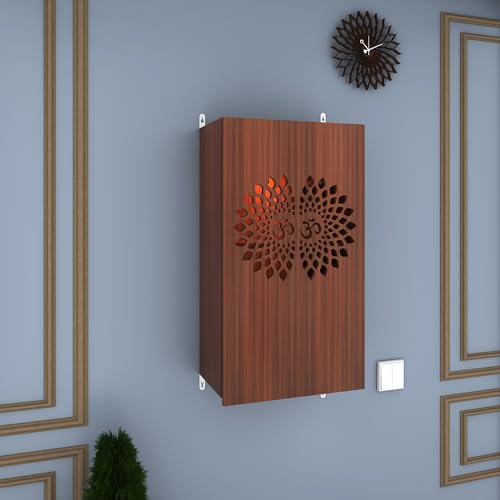 Image of Anikaa Spirit LED Light Puja Stand - Walnut (D.I.Y - Do-It-Yourself) - Wall Mountable Temple Shelf for Home & Office Decoration