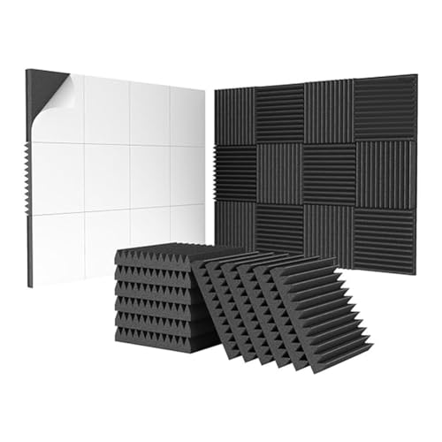 Grimmstr 24Pack 2X12X12Inch Self-Adhesive Acoustic Foam Panels, Pyramid Designed Sound Pannels for Home and Studio Easy to Use
