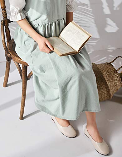 Newgem Cotton Linen Cross Back Apron For Women With Pockets For Cooking Gardening Turquoise Without Waist Ties #TOP4