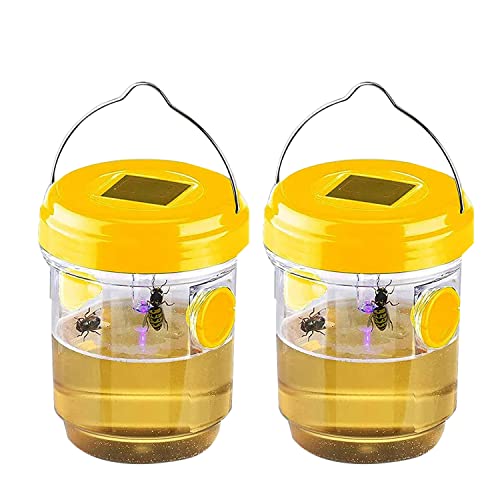 Lafeier Paquete de 2 trampas solares para avispas para colgar al aire libre, con luz para chaquetas amarillas, avispas, abejas, trampas para avispas