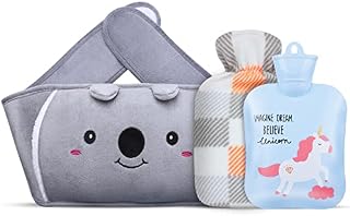 Hot Water Bottle, Warm Water Bag Rubber Hot Water Pouch with Soft Plush Hand Waist Warmer Cover, Cute Unicorn Hot Water Bag for Pain Relief from Arthritis, Headaches, Hot and Cold Therapy