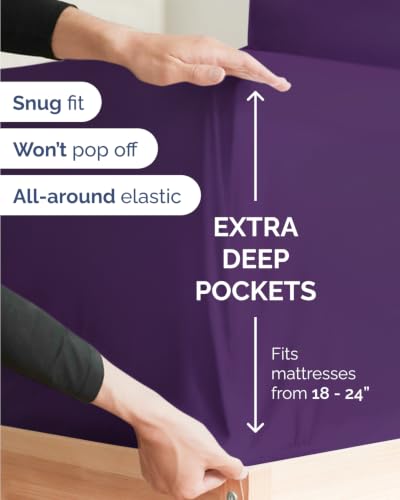Image of CGK Unlimited Extra Deep Flex Top Split Head King Sheet Set - 6 Piece Breathable and Cooling Sheets - Hotel Luxury Bedding for Women, Men, Kids & Teens - Easy Secure Fit - Extra Deep Pockets - Purple