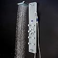 AKDY 52 In. 8-Jet Multi-function Tempered Glass Shower Panel System With Adjustable Rainfall Shower Head tub spout 4-Spary handheld showerhead & Temperature Display (Gray Stripe Pattern)