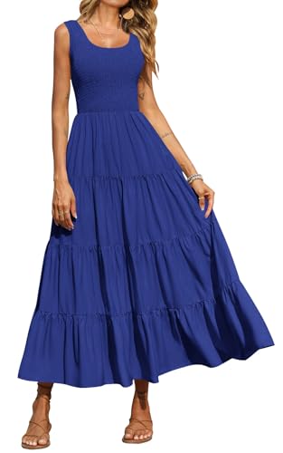 Image of PRETTYGARDEN Women's 2026 Casual Loose Plain Maxi Sundress Smocked Tank Dress Sleeveless Summer Beach Tiered Long Dresses
