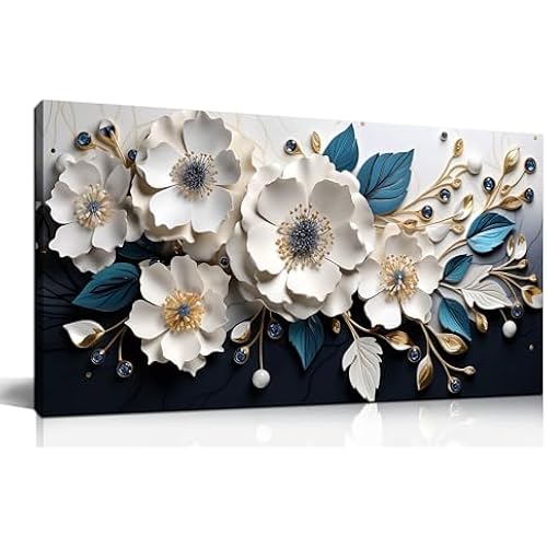 Large Canvas Wall Art for Living Room Bedroom Home Office White and Blue Floral Wall Art Botanical Picture Modern Framed Artwork Flower Canvas Prints 20x40 In