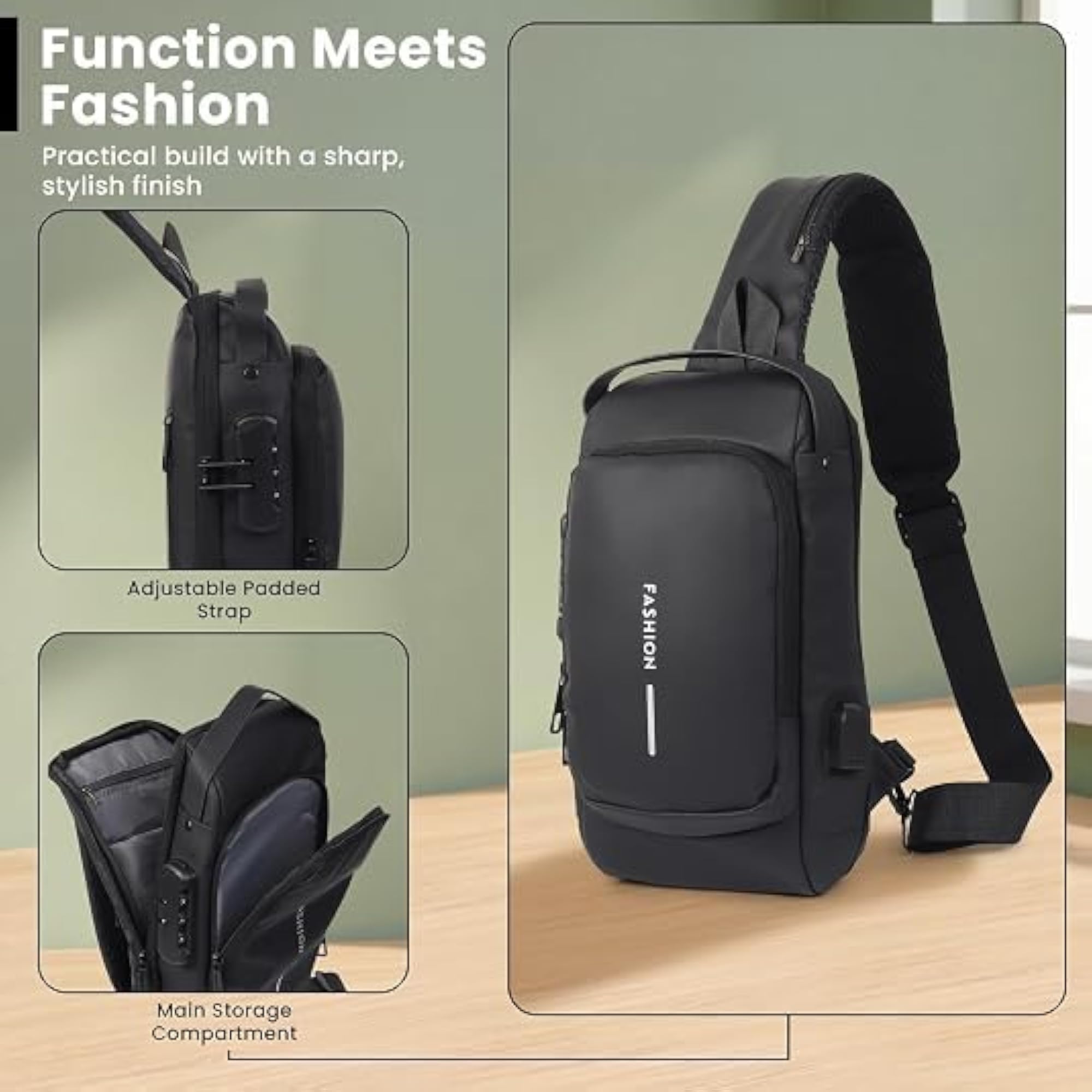 Waterproof Polyester Slim Unisex Crossbody Sling Chest Bag