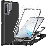 TFDSEUGH for Samsung Galaxy Note 10 Case with 2Pcs Self Healing Flexible TPU Screen Protector & Camera Lens Protector, 3 in 1 Heavy Duty Shockproof/Drop Proof/Dust Proof Case (Black/Grey)