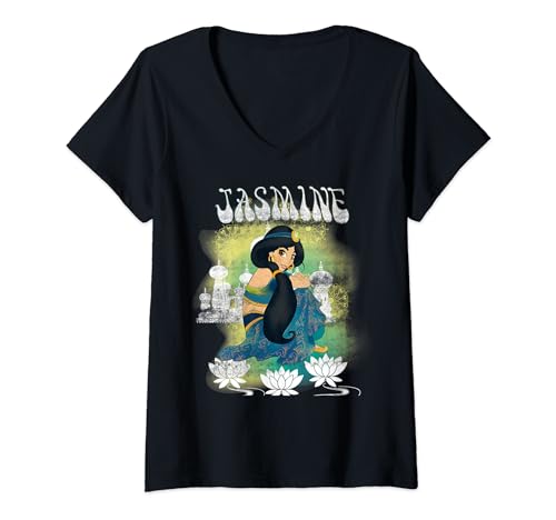 T-shirt Jasmine Disney femme col V haut Aladdin portrait aquarelle