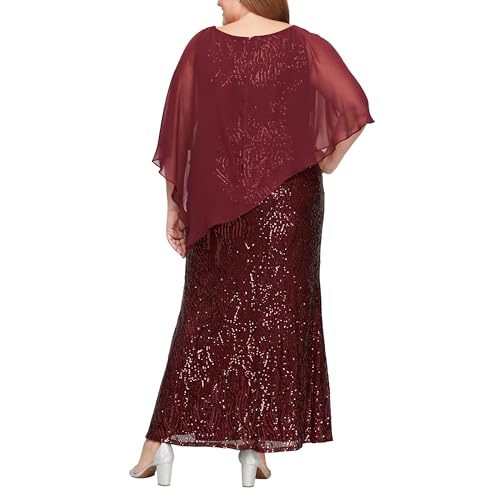 Image of S.L. Fashions Womens Plus Size Long Length Sequin Lace Beaded Capelet Mother of The Bride Dress, Formal Evening Gown