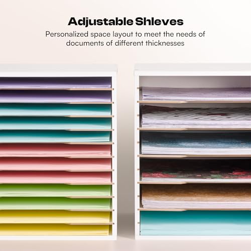 Image of Caydo 12x12 Paper Storage Organizer for 13 inch Cube Cabinet, 12 Slot Rack | Paper Organizer with Adjustable Shelves Shelf Holder for Scrapbooks, Cardstock for Craft Home Desk