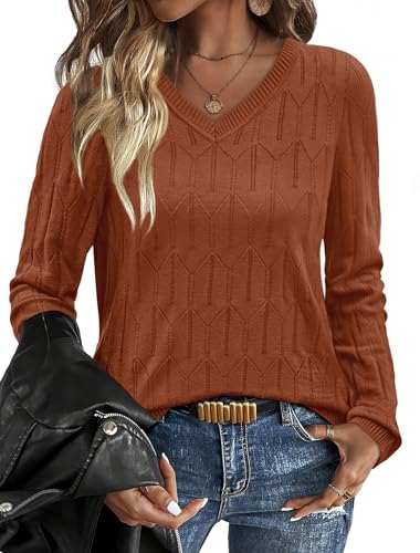 Womens Tops Fall Boho Sweaters Long Sleeve Layering Shirts Soft Knit Fashion Trendy Plus Size Winter Clothing Business Casual Outfits Caramel XL