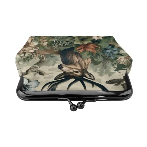 Pu Leather Buckle Coin Purse Elk-Forest-Flowers Girls Kiss-Lock Change Purse Wallets2