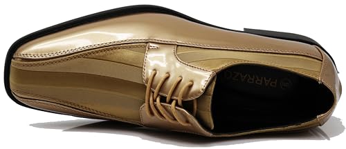 Image of BMY Men's Striped Satin Matching Patent Upper Oxfords Formal Dress Shoes