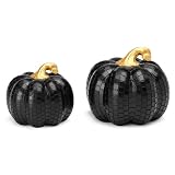 Halloween Pumpkin Decor 2 Pcs Black Resin Pumpkin for Fall Havest Decor