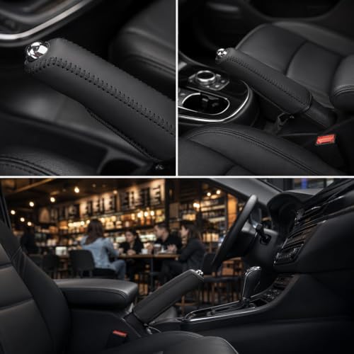 Image of Car Gear Cover, Handbrake Protection for Daily Driving, Universal Fit Car Accessory, Interior Protection Cover for Gear Knob, Black Leather Design