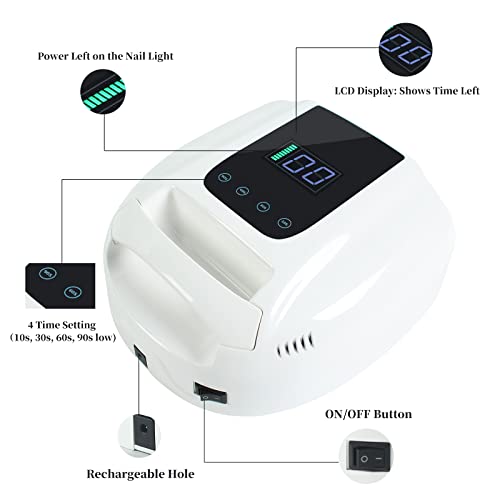 96W Rechargeable Cordless Led Nail Lamp, Portable Nail Polish Curing Lamp, Professional Fast Uv Nail Dryer, Uv Led Nail Lamp Gel Uv Light For Gel Nail Polish With 4 Timer Setting, Lcd Display, Handle #TOP1