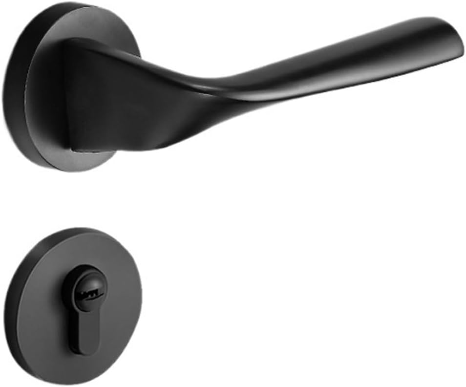 Indoor Magnetic Silent Lock Modern Simple Bedroom Door Lock zinc Alloy Home Door Wooden Door Handle(Black Door Lock Aluminum Alloy)