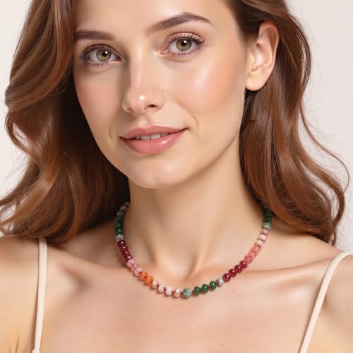 Zoesky Beaded Necklaces for Women, Handmade Boho Colorful Bead Choker Necklace, Natural Stone Stainless Steel 18K Gold Plated Bohemian Women Summer Jewelry Gifts for Birthday Mother Day (Type2) — view 2