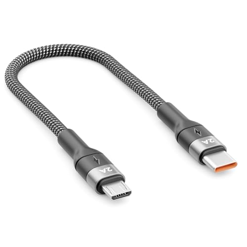 deleyCON 0,15m Micro USB Kabel Kurz USB-C auf Micro-USB Stecker Ladekabel Datenkabel Laden & Synchronisieren Handy Smartphone Tablet Kamera Navi Controller Usw.