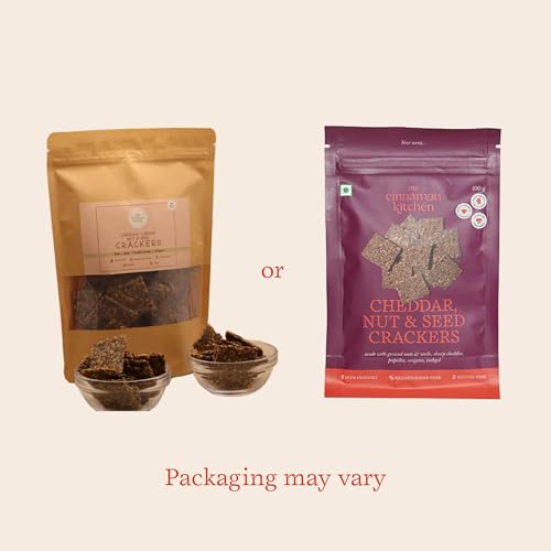 Image of The Cinnamon Kitchen Cheddar Nut & Seed Crackers (100g) |Gluten-Free Organic Crackers | Baked Not Fried | PCOS Diet Friendly | Protien 25g /100g |Healthy Crunchy Snack |Gluten Free |No Maida |No Dairy
