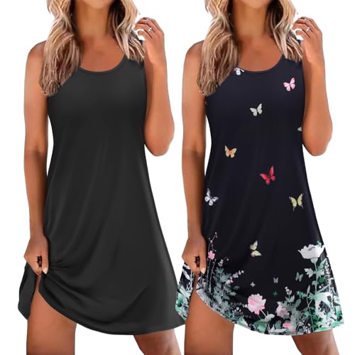 Image of Ekouaer Nightgowns for Women 2 Pack Sleeveless Sleepwear Tank Sleep shirts Chemise Nightshirt S-XXXL