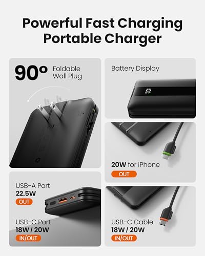 10500mAh Coowisty 22.5W Power Bank Charger w/ Built-in Cables & LED Display - image 2