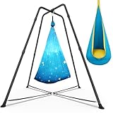 Swing Stand Frame with Sensory Swing Pod Chair, X-Shaped Swing Set, Metal Hammock Chair Stand for Adults Indoor and Outdoor 330LBS (Patterned-Star Blue)
