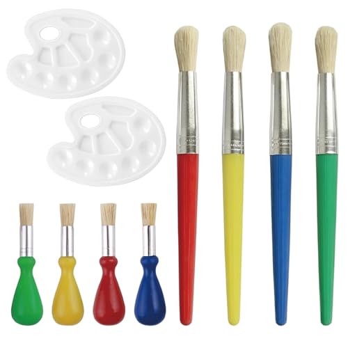 Pinselset 10-teiliges Set für Wasserfarben 4 Kugelpinsel und 4 Borstenpinsel und 2 Mischpaletten Pinselset Schule Rundpinsel Set Schule professionelle Ausrüstung für Künstler und Hobby-Maler