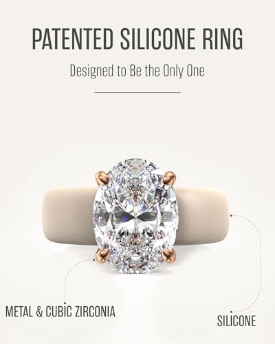 Rinfit Silicone Ring with Stone - Oval Cut Cubic Zirconia Solitaire Engagement Ring for Women - Rubber Wedding Bands - Patent Pending Design2