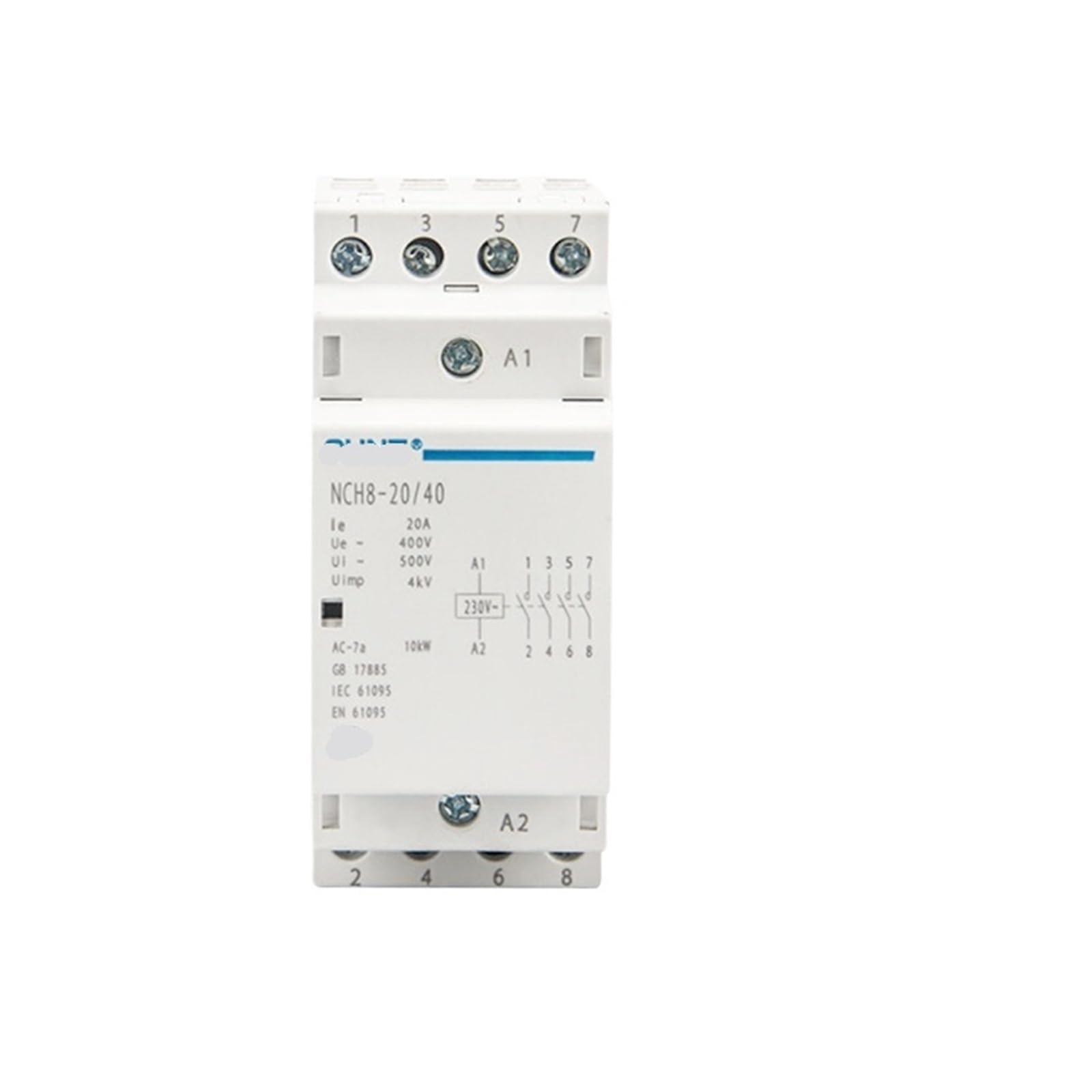 Contacteur AC modulaire NCH8 4P 20A 4NO 220V 230V pour tableau électrique domestique