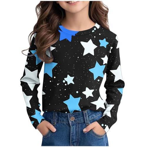 Girls Star Print Tops Long Sleeve T-Shirts Fashion Graphic Tees Shirts Fall Casual Cotton Tshirts