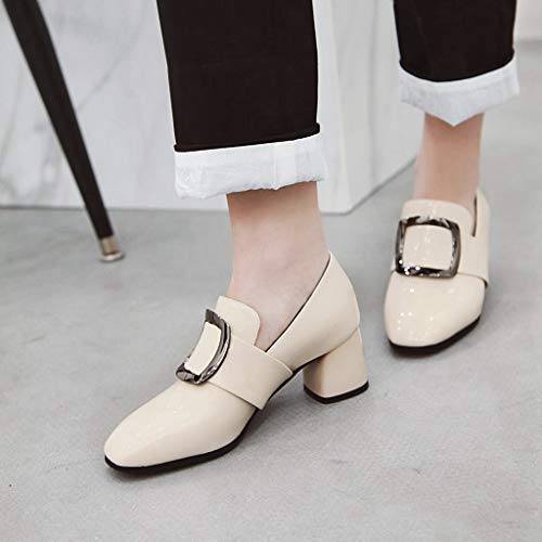 MIOKE Women's Fashion Pointed Toe Pumps T-Strap Buckle Chunky Block High Heel Mary Jane Oxford Dress Shoes4