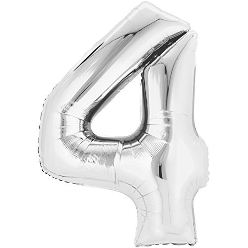 Folienballon 86cm Silber 4 Zahlenballon, Luftballon, Geburtstag, Zahl für Helium und Luftfüllung geeignet Happy Birthday (Silber, 4) Cover