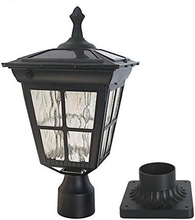 Solar Lamp Post Light, Cast Aluminium Waterproof LED with Glass Outdoor Dusk to Dawn Solar Post Light ST4311AQ for Pier Mount Pillar Gates Garden Pole Column Yard Path Driveway (Black, Lamp)