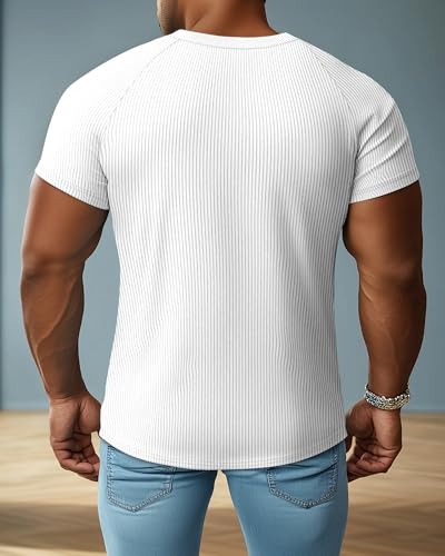 3 Pack Men's Big and Tall Ribbed Henley Shirts Short Sleeve Raglan Casual T-Shirts Classic Summer Button Placket Tee4