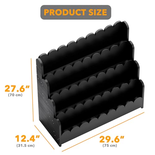 Image of SpaceAid 4-Tier Scalloped Bookshelf, Montessori Bookcase for Toddlers, Wooden Book Shelf Organizer Display Furniture for Kids Rooms, Playroom, Nursery and Classroom, 29.6 inch Wide, Black