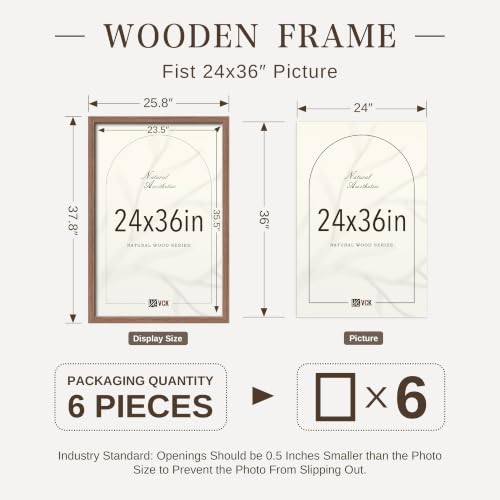 Image of VCK 24x36 Poster Frames Walnut - Wide Border Wood Picture Frame, Multi-Directional Display Family Photos, Office Prints, Studio /Gallery Art, Woodgrain Series, Wall Hanging, Set of 6