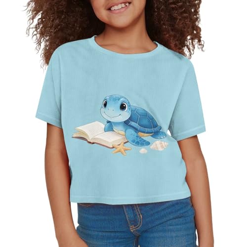 Image of Girls Fashion Crewneck Tee Shirts Casual Short Sleeve Crop Top Summer Outfits 5-14 Year