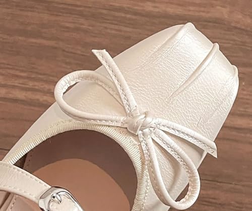 Womens Mary Jane Flats Shoes Retro Bow Square Toe Chunky Block Low Heel Ballet Flats Casual Slip on for Wedding Dressy4