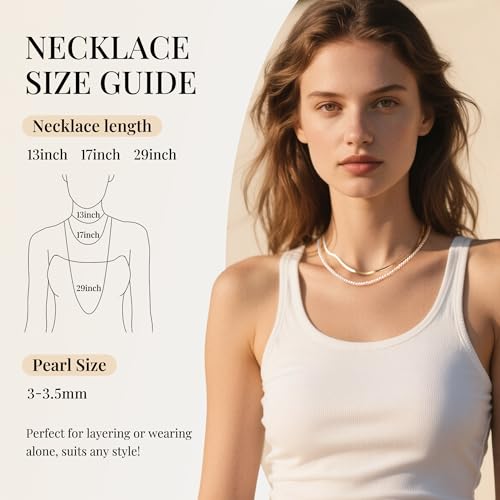 Pearl Necklace 16in 3/4/6MM White Freshwater Pearl Choker Strands Sterling Silver Clasp Necklace for Women/Mother Jewelry Gifts for Wedding Birthday2