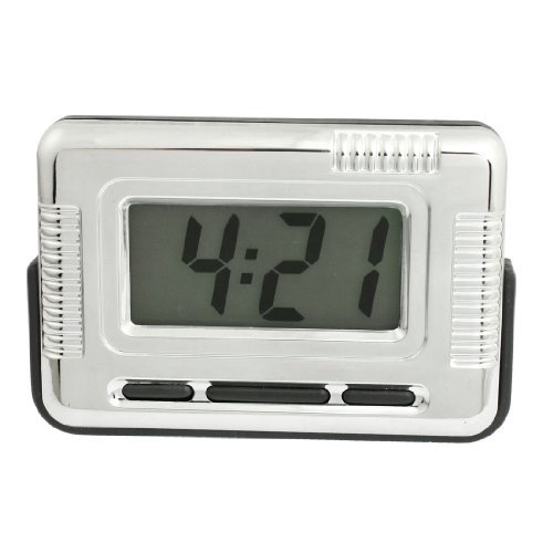 Silver Tone Black Case Car Dashboard LCD Display Digital Clock : Amazon ...
