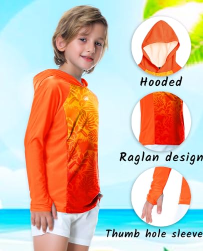 Image of AOBUTE Unisex Kids Long Sleeve Hoodie Rash Guard Boys UPF 50+ Swim Top with Thumb Hole 3-12 Years